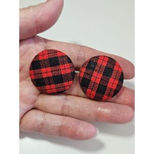 **Last Chance!! Final Sale** Red and black plaid round earrings